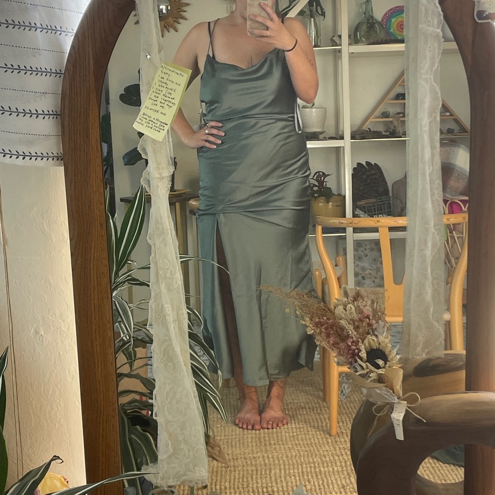 Reverly satin bridesmaid dress in rosemary